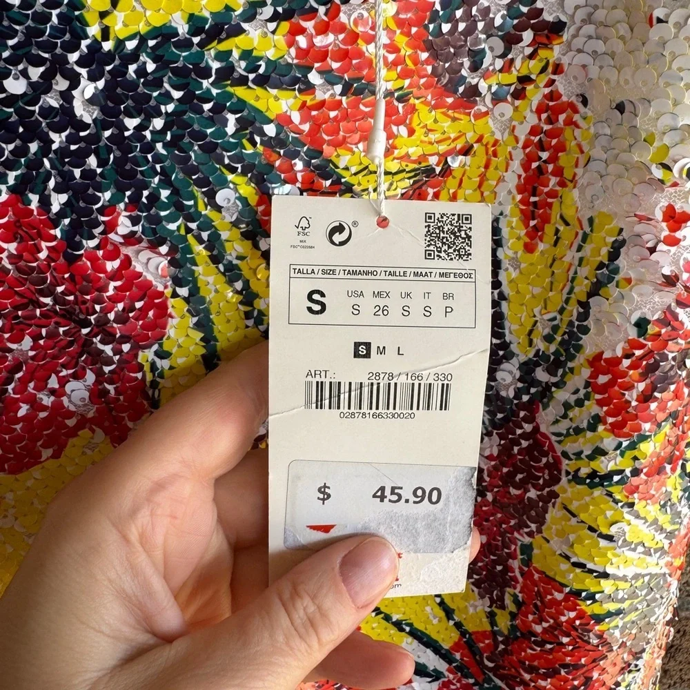 Zara Floral Sequin High Waisted Mermaid Fit and Flare Midi Skirt size small - Picture 8 of 15